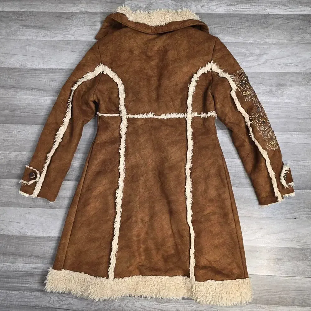 Y2K 90s Wilson’s Penny Lane Afghan Coat Beaded Sleeve Design Boho Fairycore - Picture 5 of 8